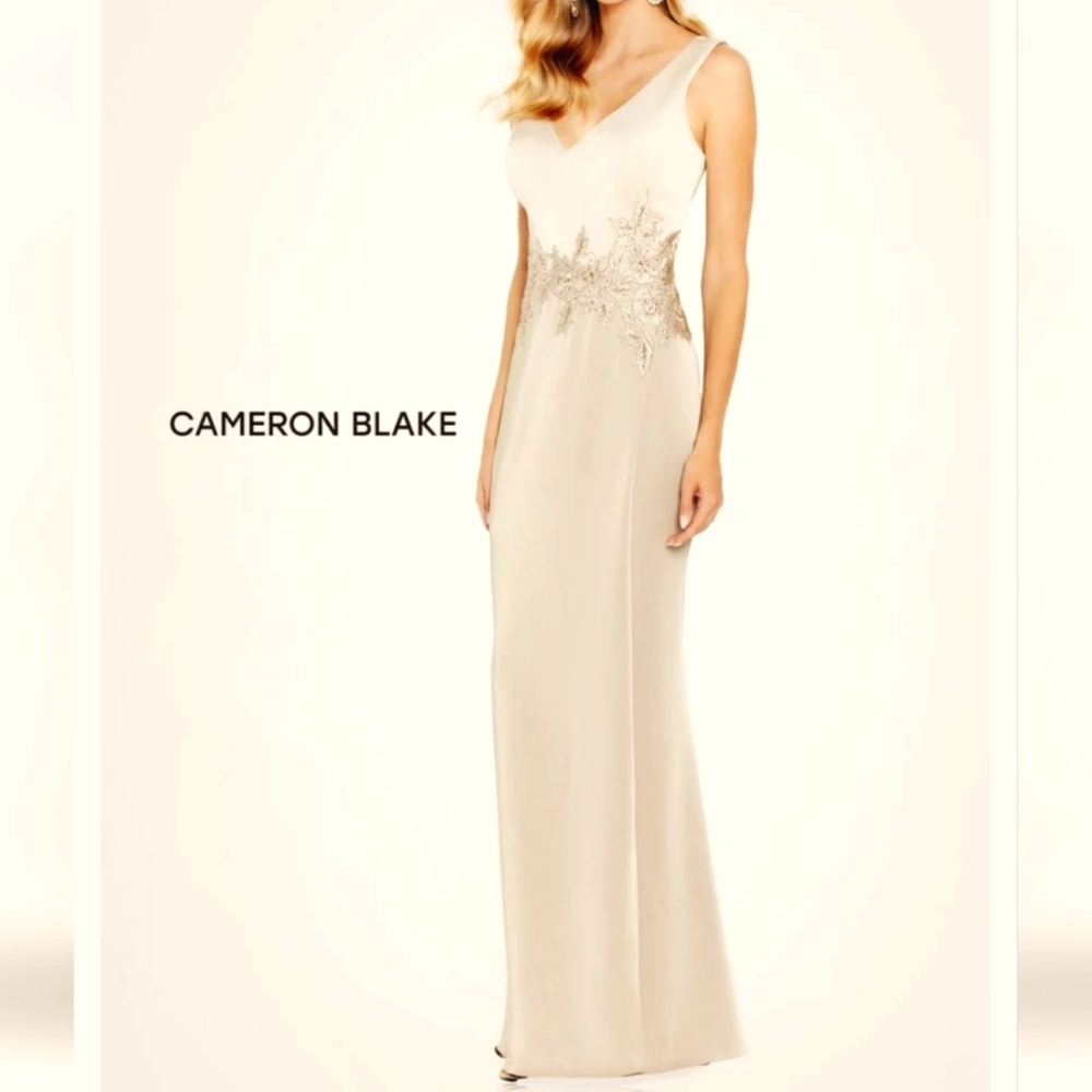 Cameron Blake by Mon Cheri Elegant Champagne/Latte Sleeveless Gown
